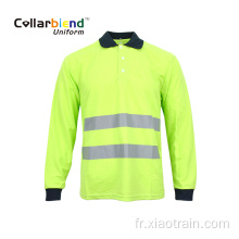 Polo réfléchissant à manches longues jaune fluo à séchage rapide